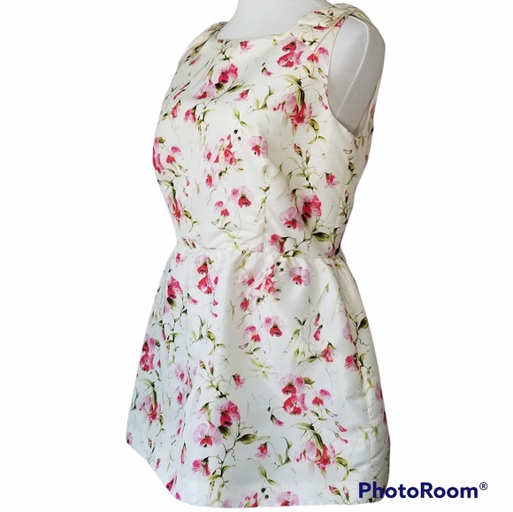 TOP VALENTINO RED Peplum Pink Floral Leaves Zip Back Gathered Sz 8 NWT - Picture 4 of 11